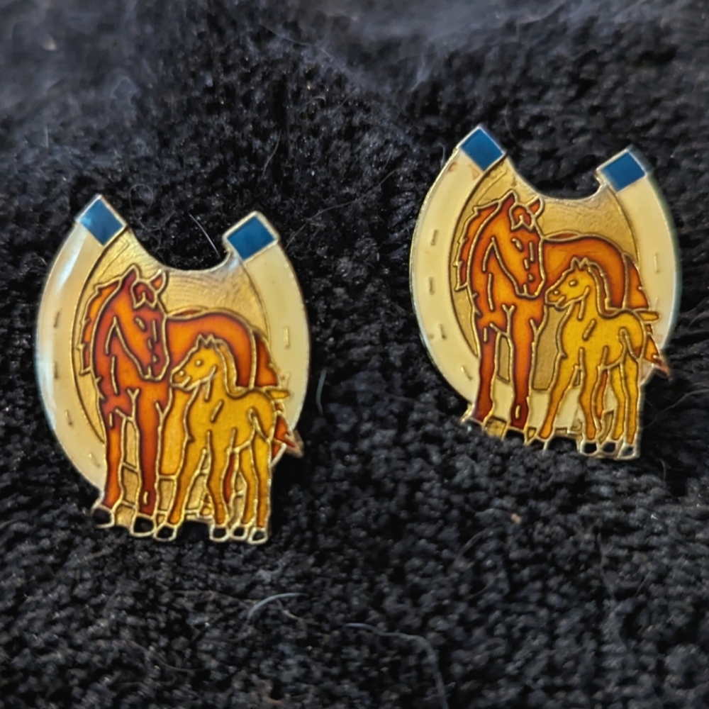 1940s Vintage WW2 Horseshoe and Horse Enamel Pins
